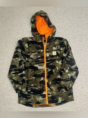 Carhartt Boys S 7/8 Camo Hooded Jacket Full Zip Insulated Hunting Coat OJ8561-B